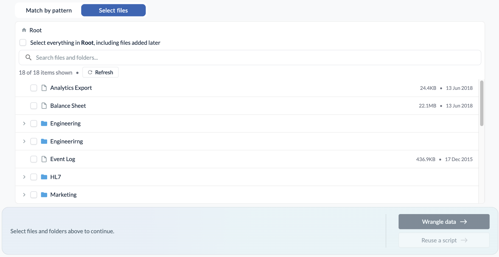 The Select files tab of the file picker