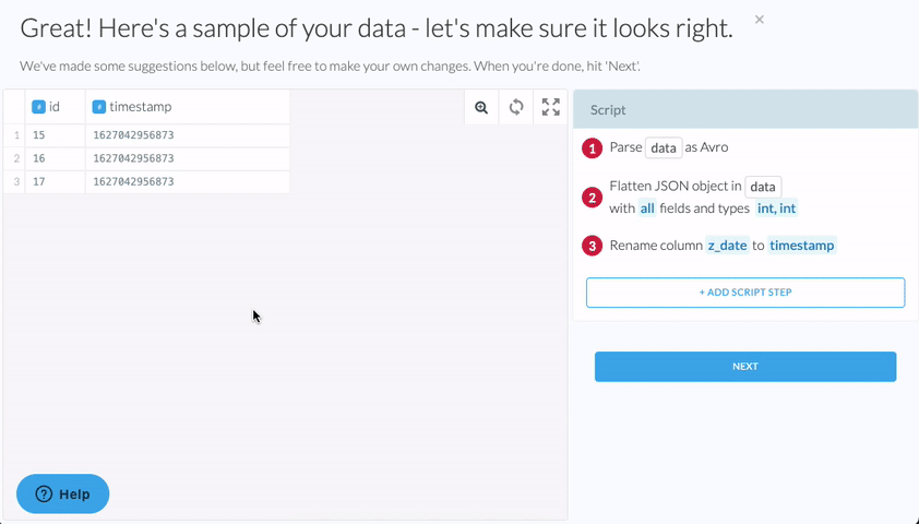 Adding the interpret timestamp transform