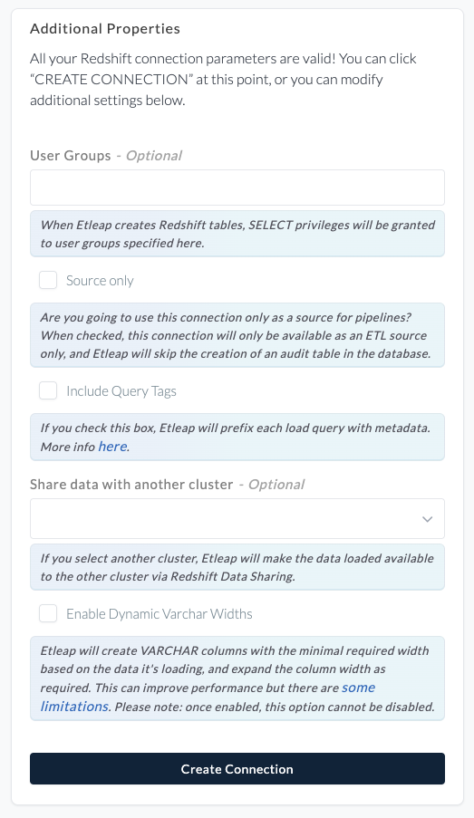 Redshift's additional properties