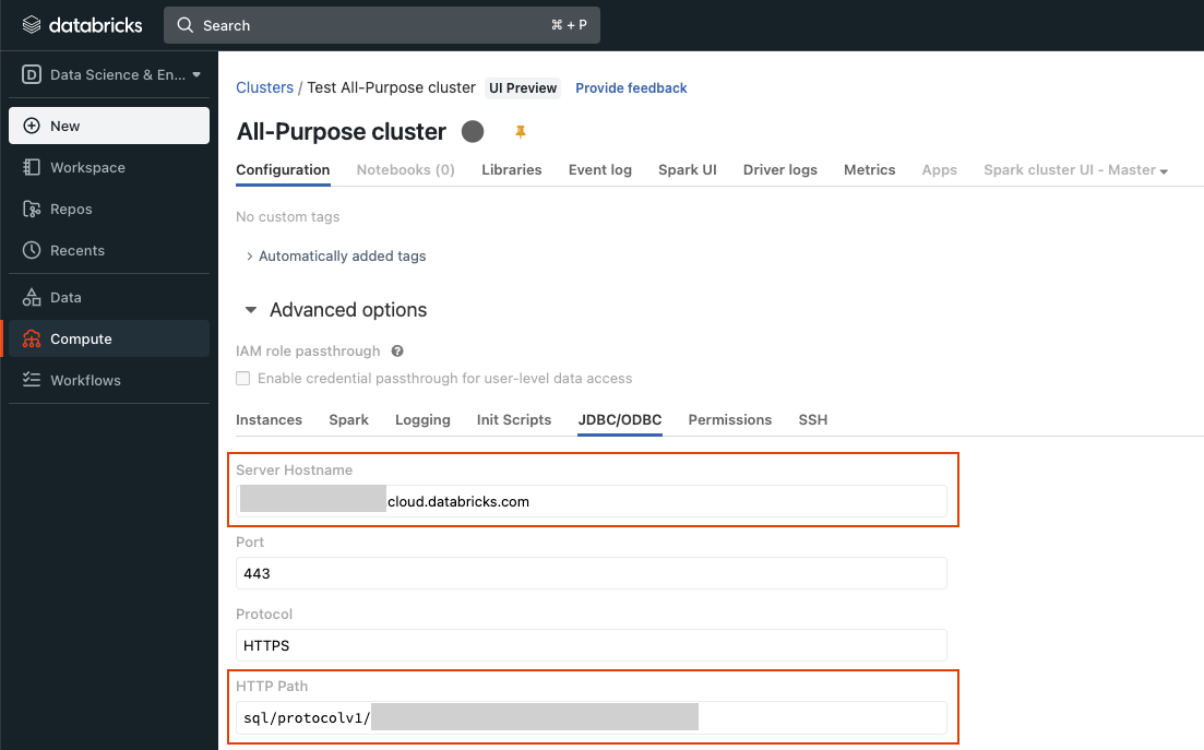 All-Purpose cluster connection details