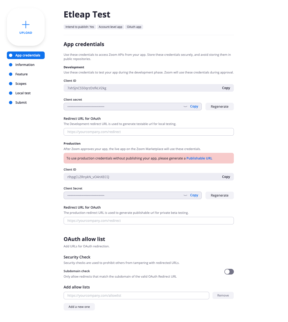 App Credentials Form