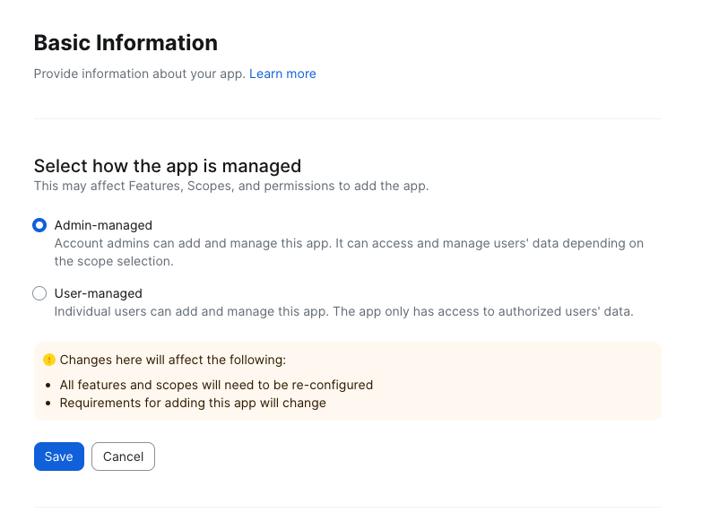 App Managed Type Selection