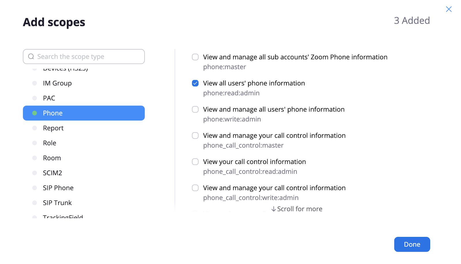 Call Logs Scopes Selection
