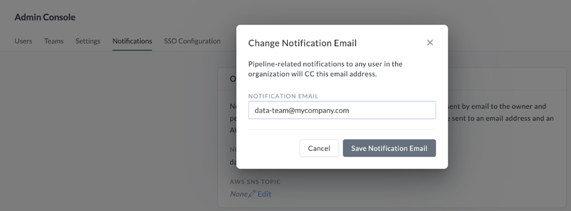 Change Notification Email modal