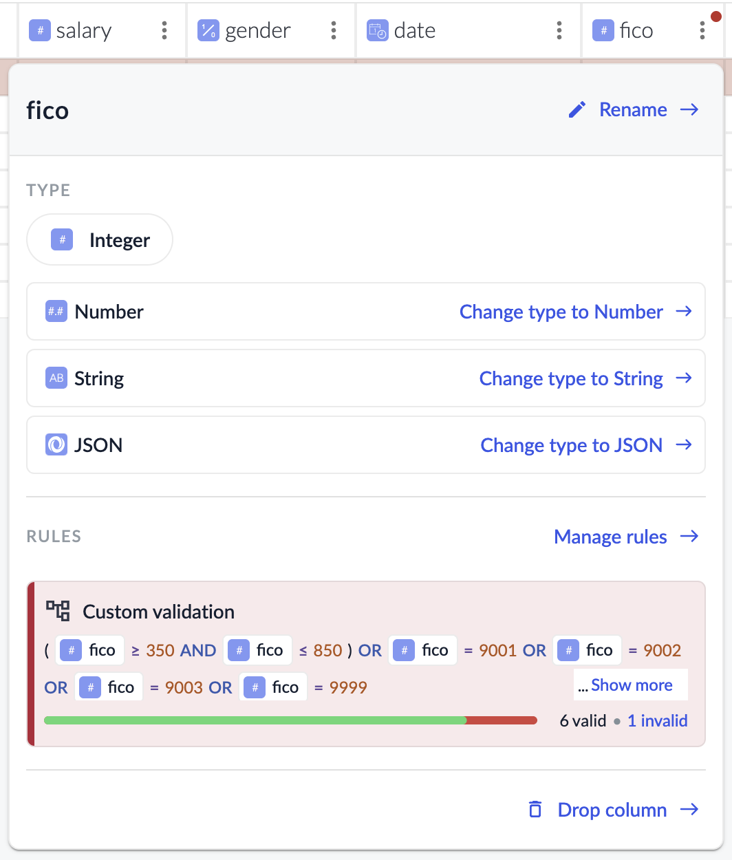 The Column Expansion Menu