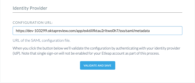 Configuration URL form with URL entered