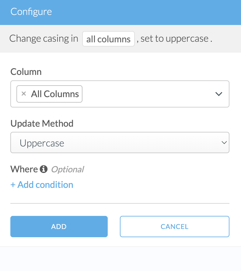 Screenshot of configuring the Casing transform