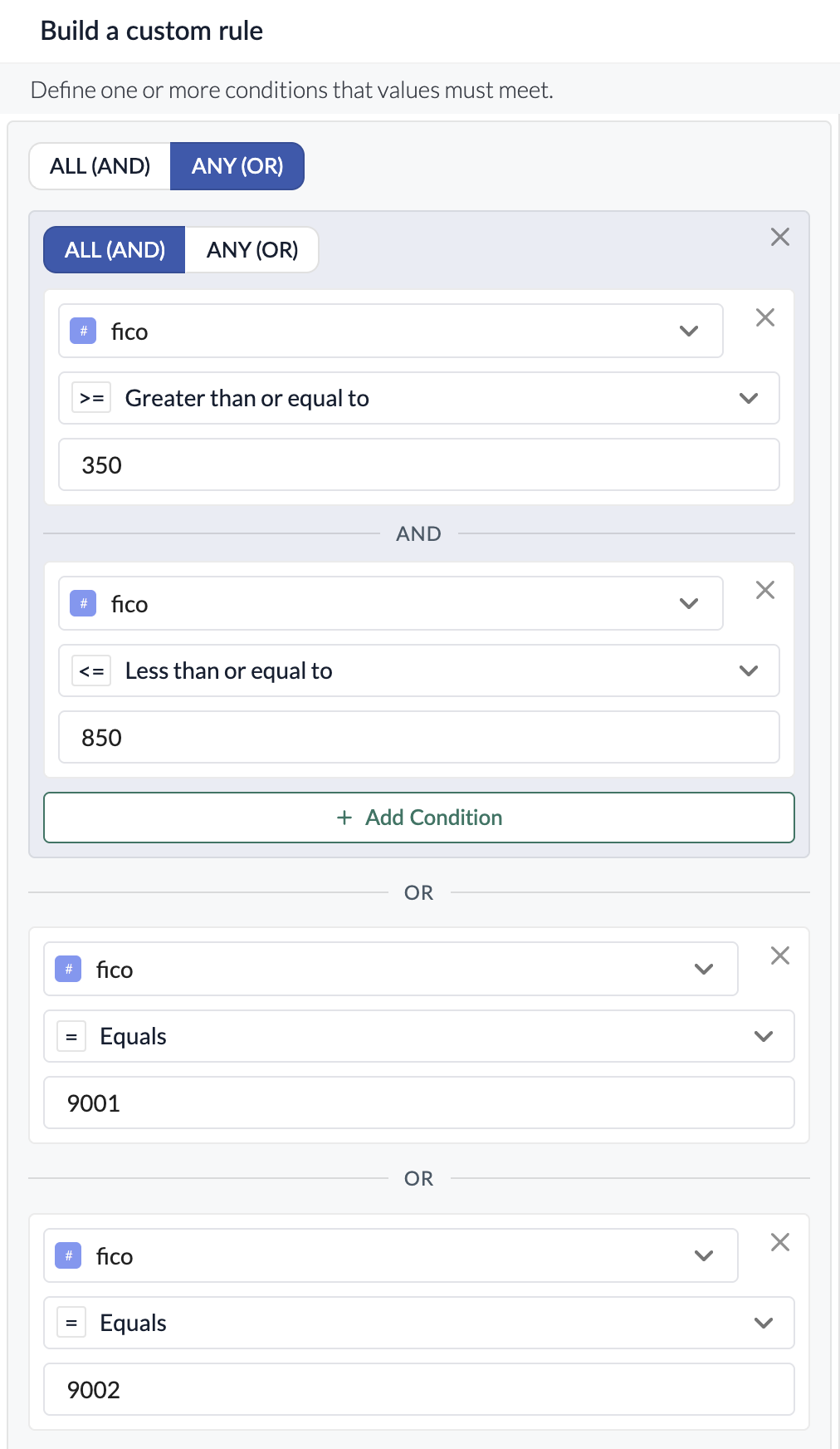 Screenshot of Custom Rule Configuration