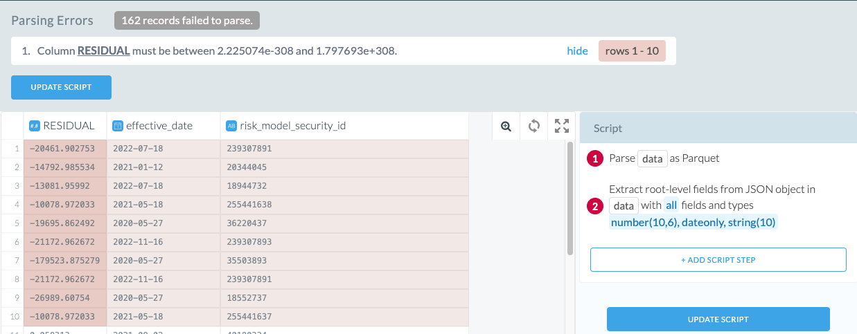 Example of a Data out of Range parsing error