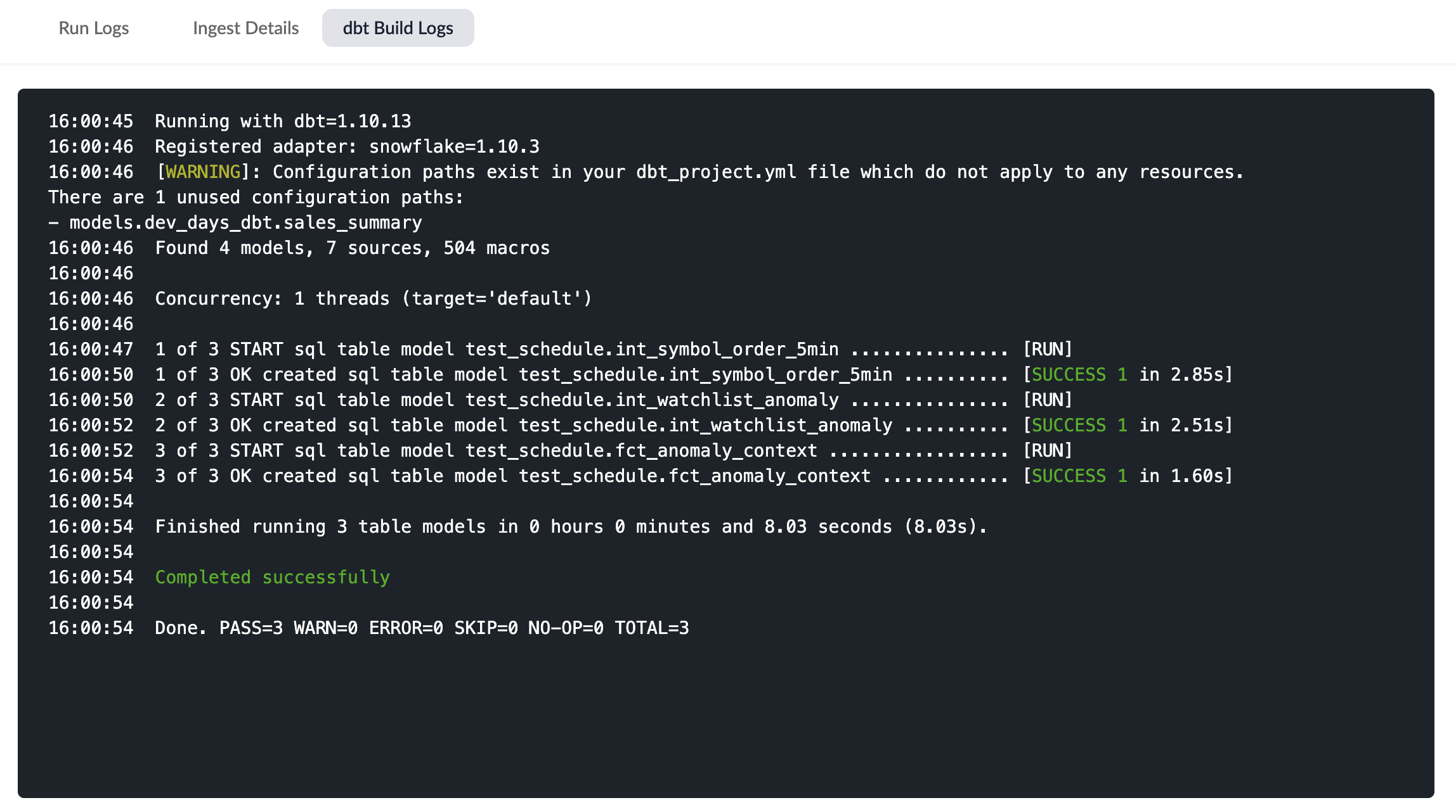 Dbt Schedule Activity logs
