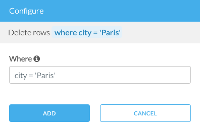 Screenshot of delete transform configuration