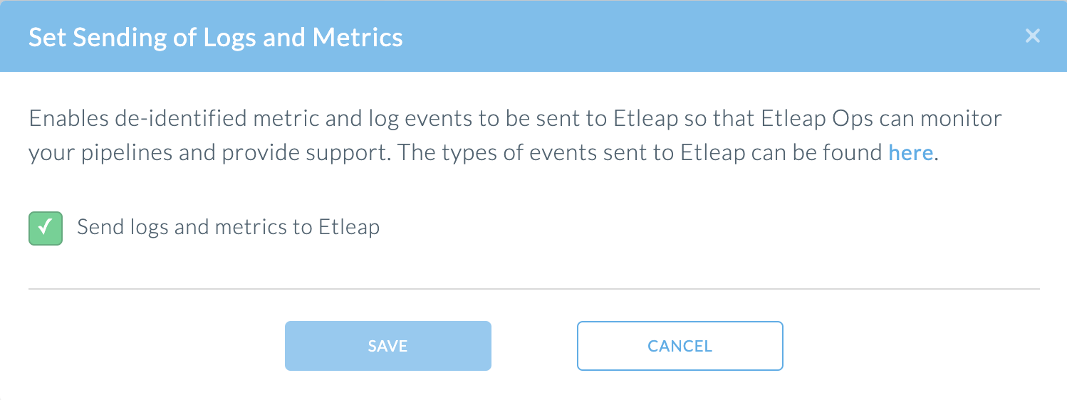 Disable logs and metrics modal