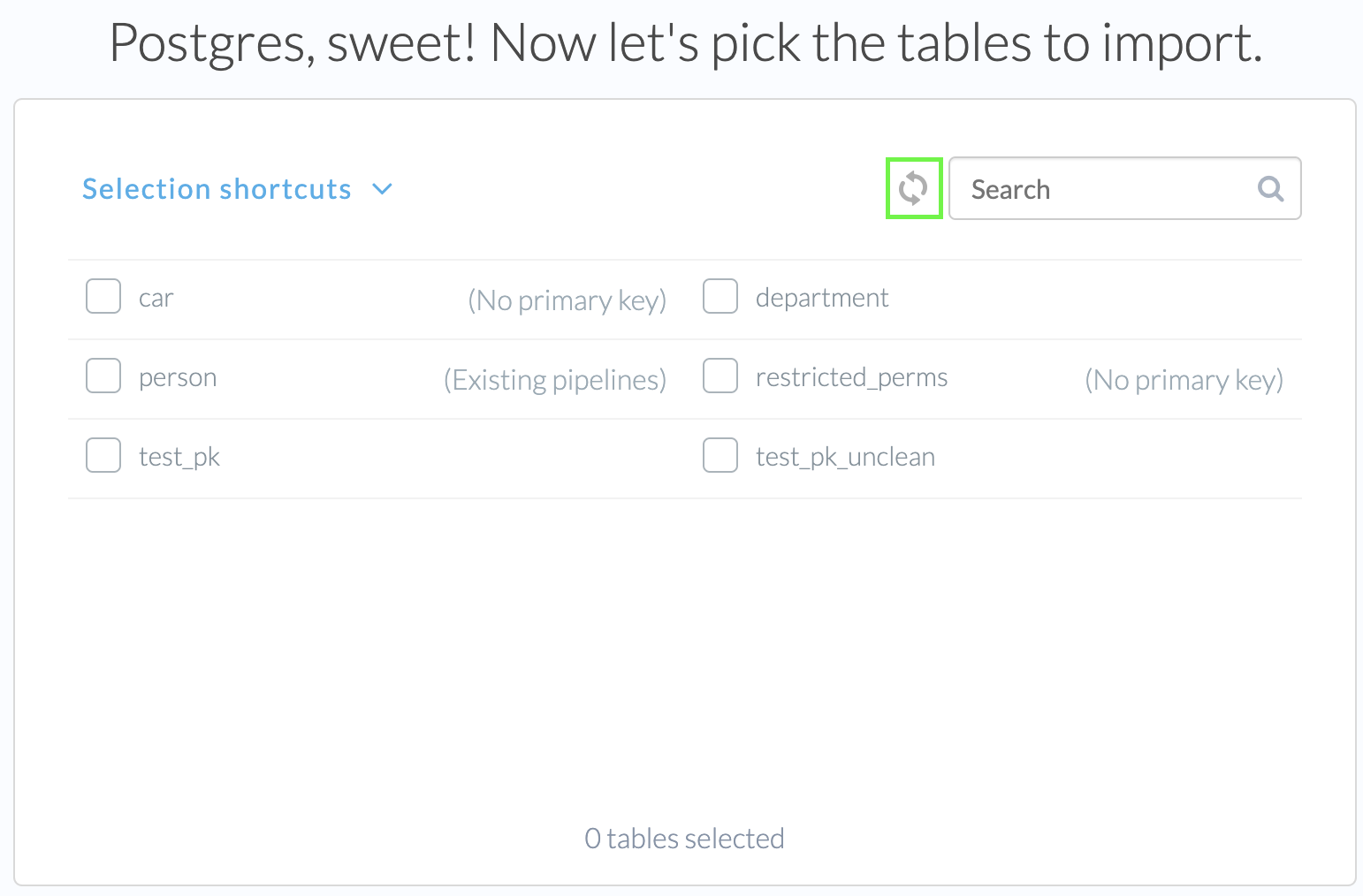 A screenshot of the file picker, showing the "refresh listing" button highlighted