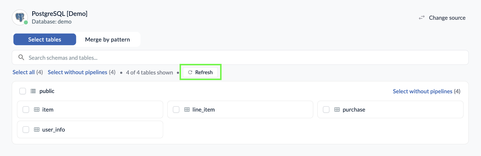 A screenshot of the file picker, showing the "refresh listing" button highlighted