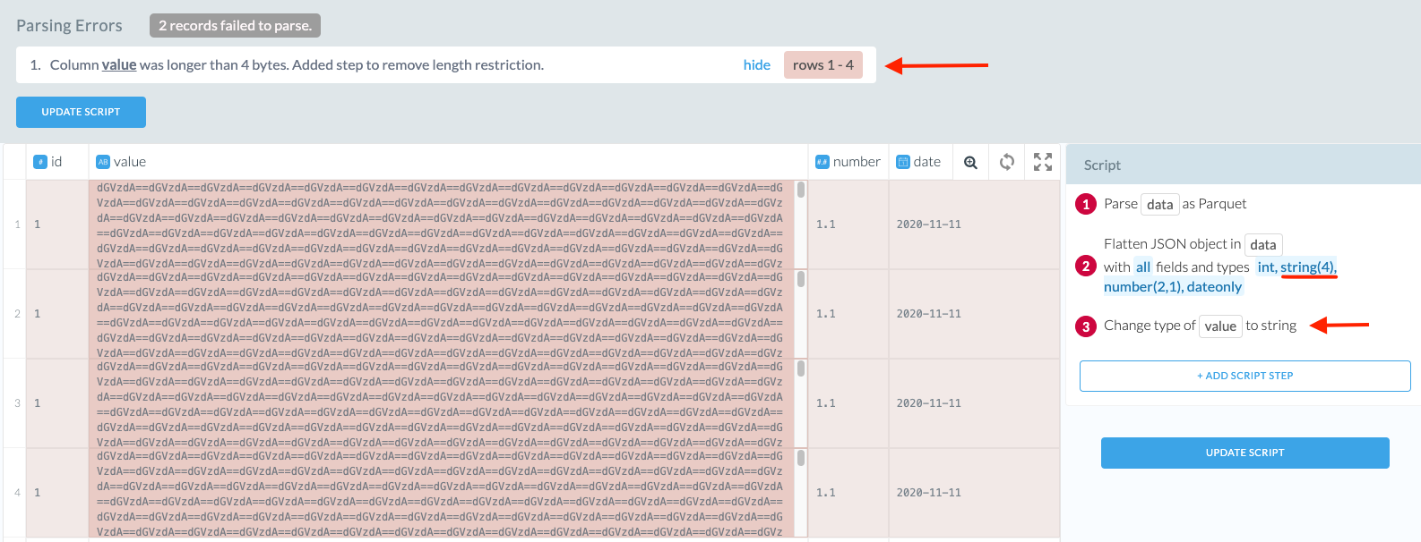 Example of a Invalid Data Type parsing error