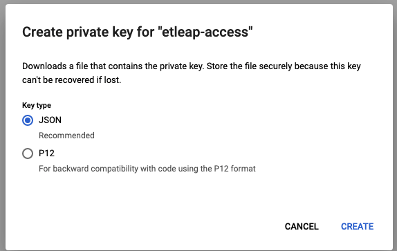 Google Cloud Storage - JSON key option UI