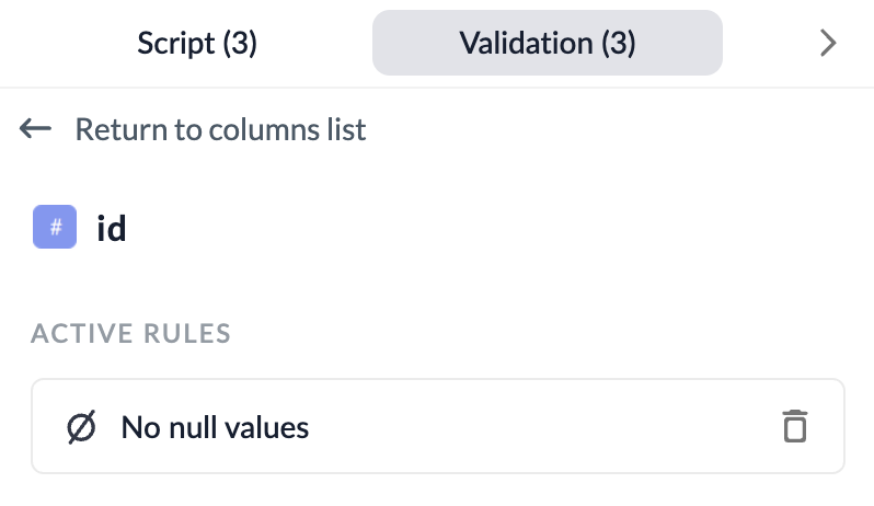 Screenshot of No Null Values