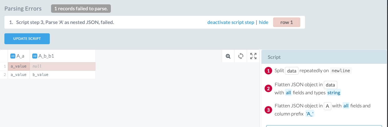 Example of a Failed Transform parsing error