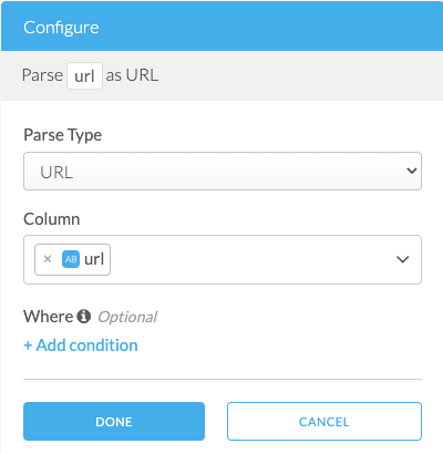 Screenshot of Parse URL configuration