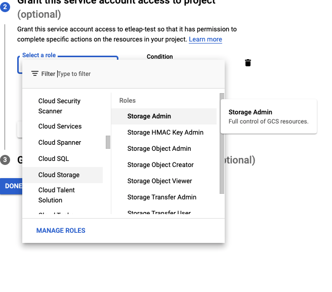 Google Cloud Storage - permission settings UI
