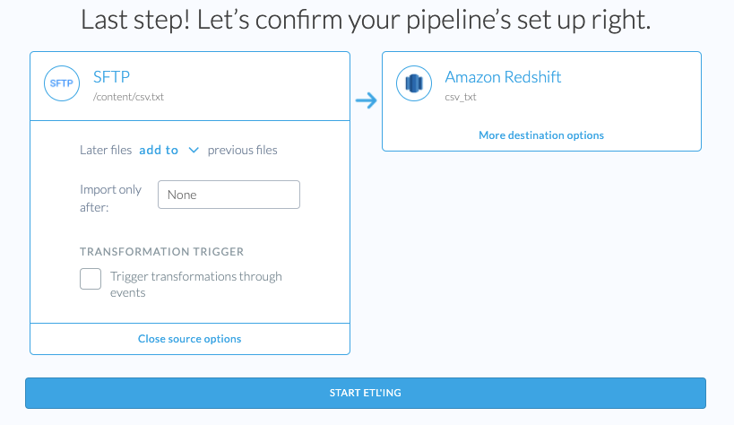 Pipeline Options for a File Source