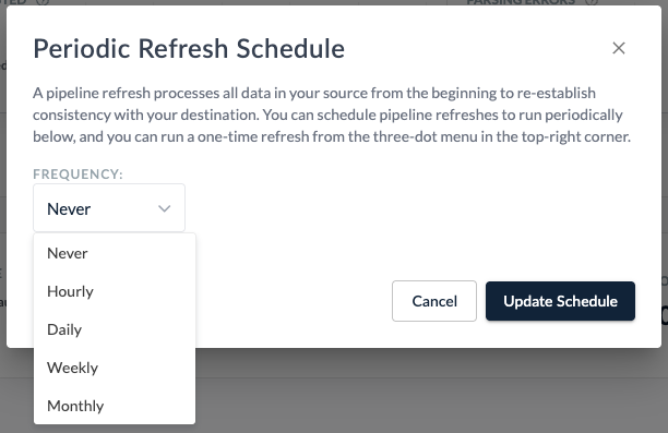 Refresh schedule setting