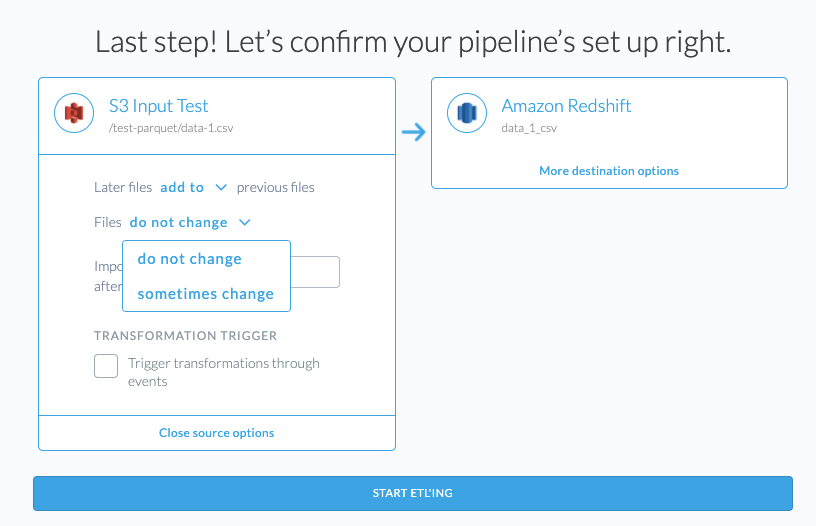 S3 source pipeline options