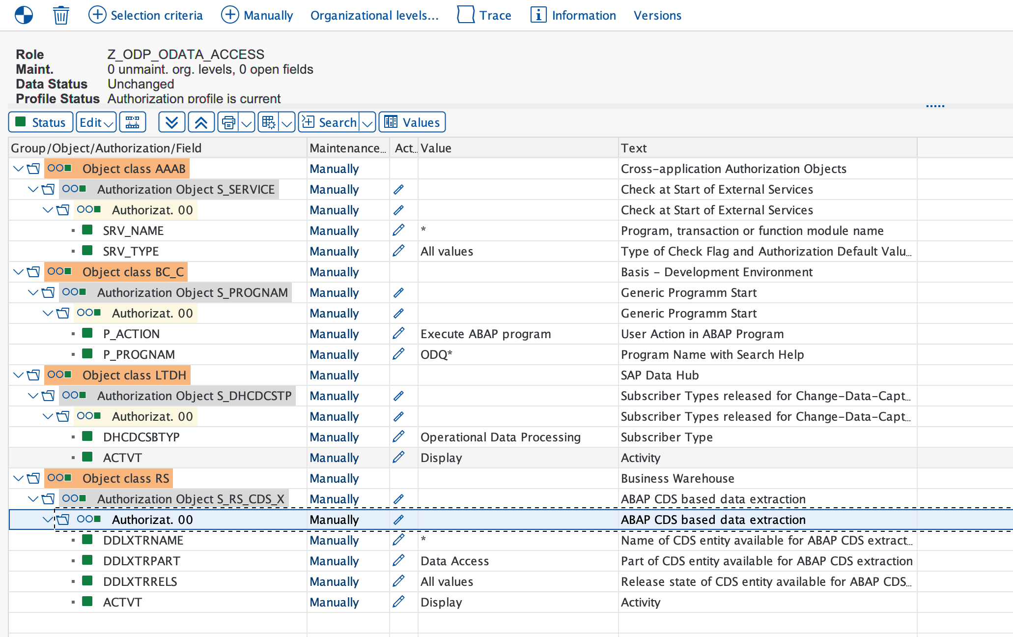 Selecting the required SAP permissions