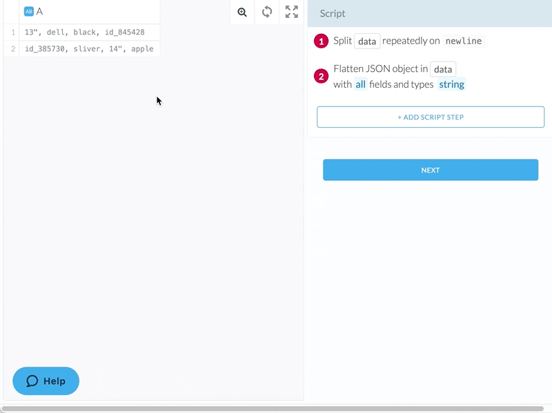 Screen Recording of adding the Extract from Text transform