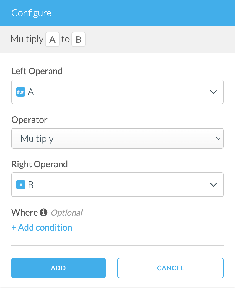 Screen Shot of configuring the Calculate columns transform