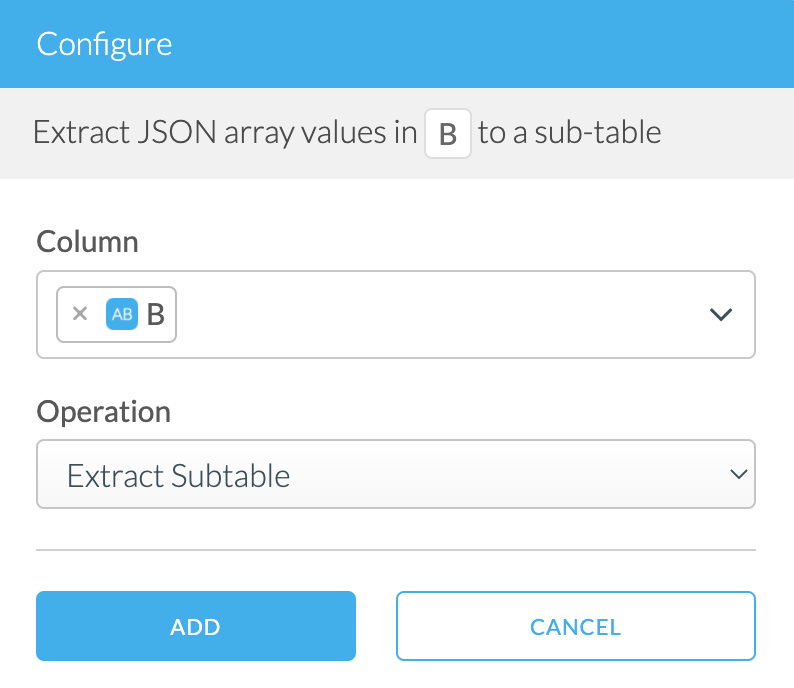 Screen Shot of Extract JSON Array to sub-table transform
