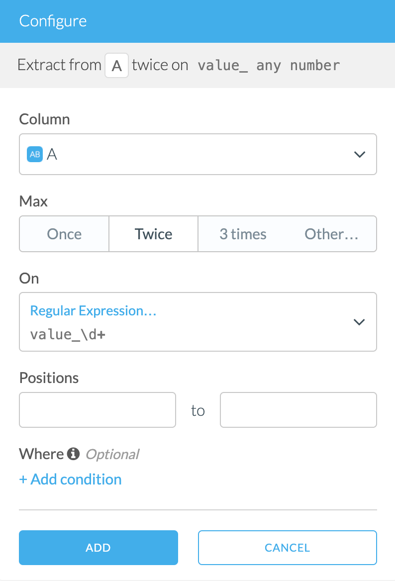 Screen Shot of Extract Text transform configurations