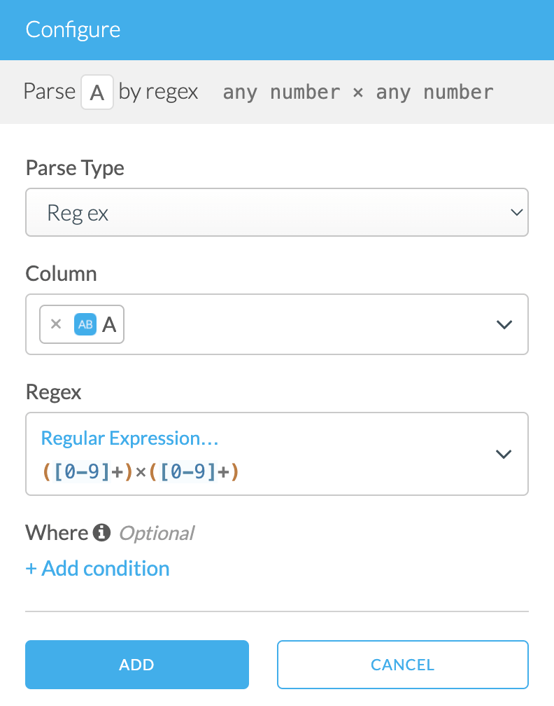 Screen Shot of Parse Text transform