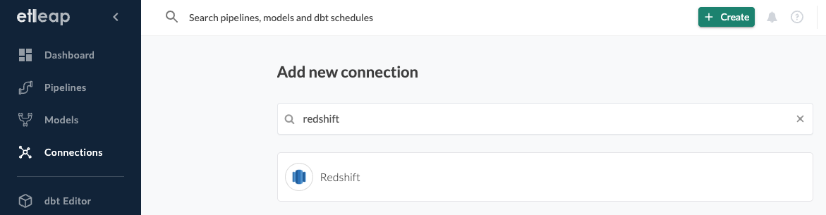 Add a new Redshift Connection