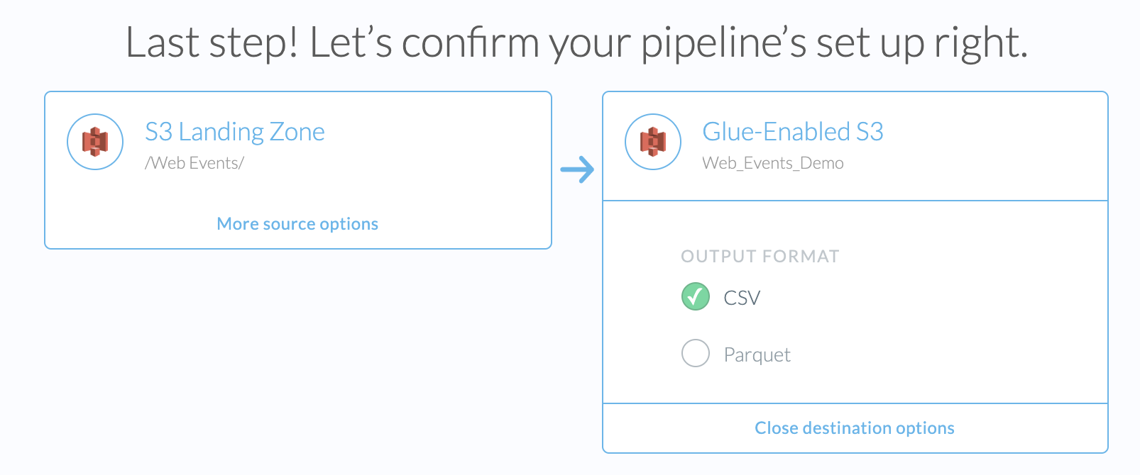 Selecting output format (CSV or Parquet) at pipeline creation