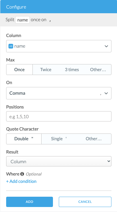 Split column configuration