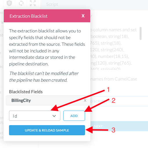 The Steps to add a blacklisted field for a pipeline