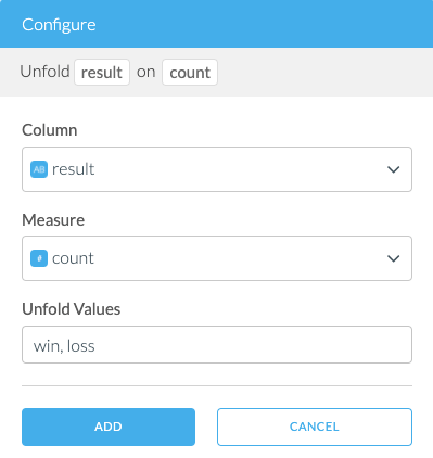 Screenshot of the Unfold transform configuration