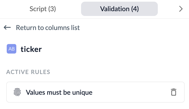 Screenshot of Values Must Be Unique